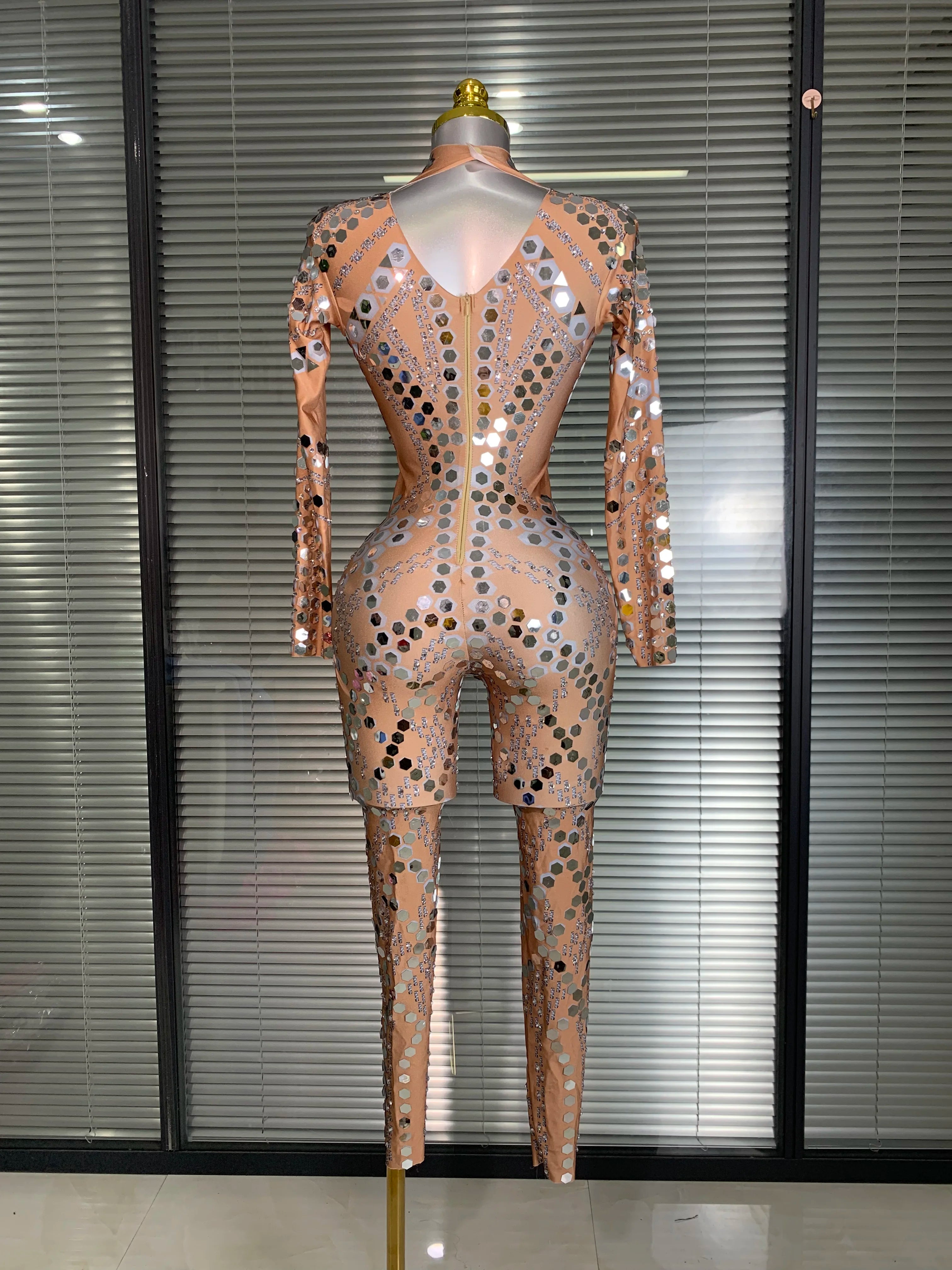 New 2025 Women Sexy Glitter Sequins Skin Bodycon Jumpsuit Celebrity Designer Singer Dancer Night Club Rompers