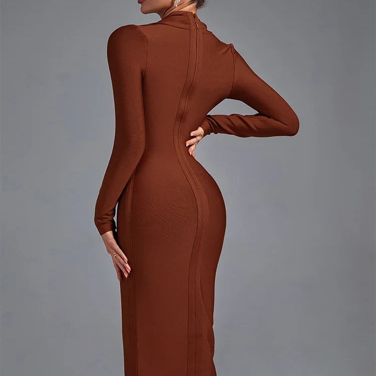 Draped Bandage Dress Women Long Sleeve Bandage Dress Bodycon Elegant Sexy Midi Evening Party Dress Summer Club Outfits