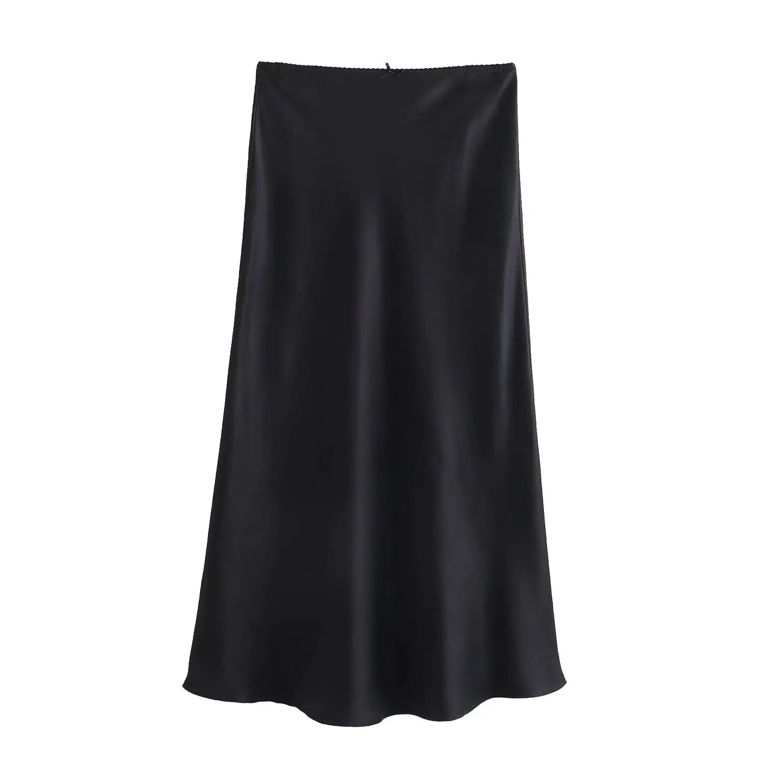 TRAFZA Satin Midi Skirt Woman High Waist Long Skirts For Women New Fashion 2023 Autumn Casual Elegant Party Women's Skirts black