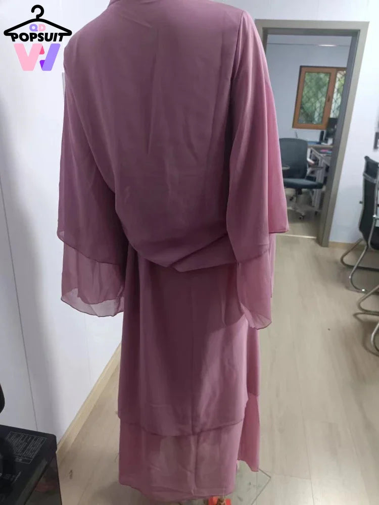 New In Women Abaya NO SCRARF(Encrypted Chiffon)Elegant Muslim Stitching Three Layer Abaya Ruffle Sleeves Cardigan Marocain Dress