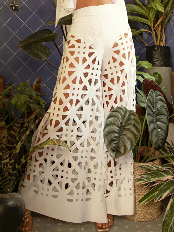 Tie Shoulder Solid Bikini Two Pieces Swimwear Fashion Luxury Party Beach outfits Women's High Waist Hollow Pants Sexy White pants