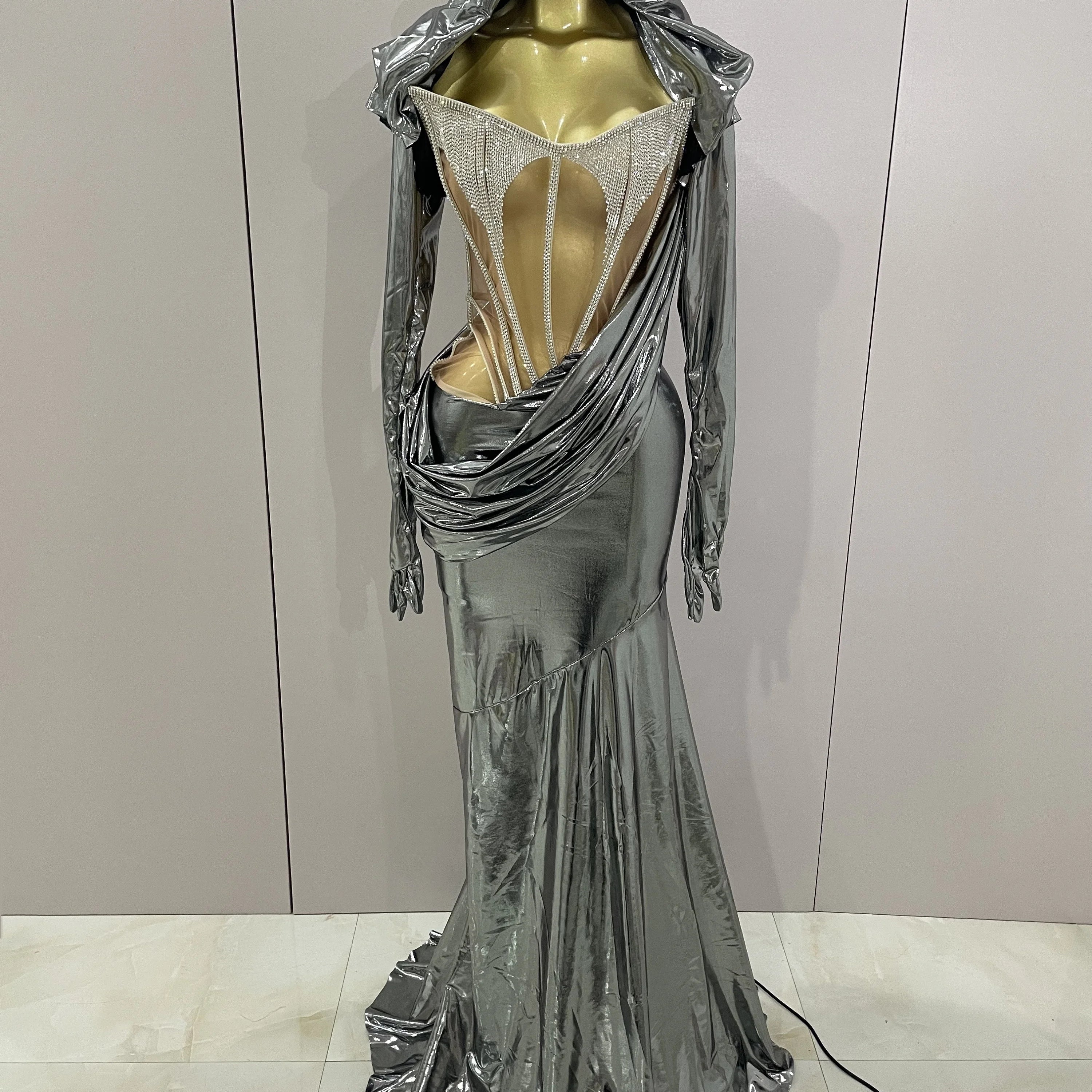 Stage Costume Sparkly Nightclub Gogo Party Dress Women Carnival Party Outfit Festival Cool Clothing Hoodie Dress Two Piece Set