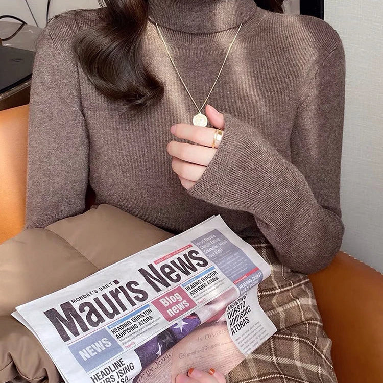 Women Turtleneck Sweaters Casual Soft Long Sleeve Pullovers Elastic Jumpers Knitwear Slim Basic Sweater For Women Autumn Winter Dark Khaki One Size