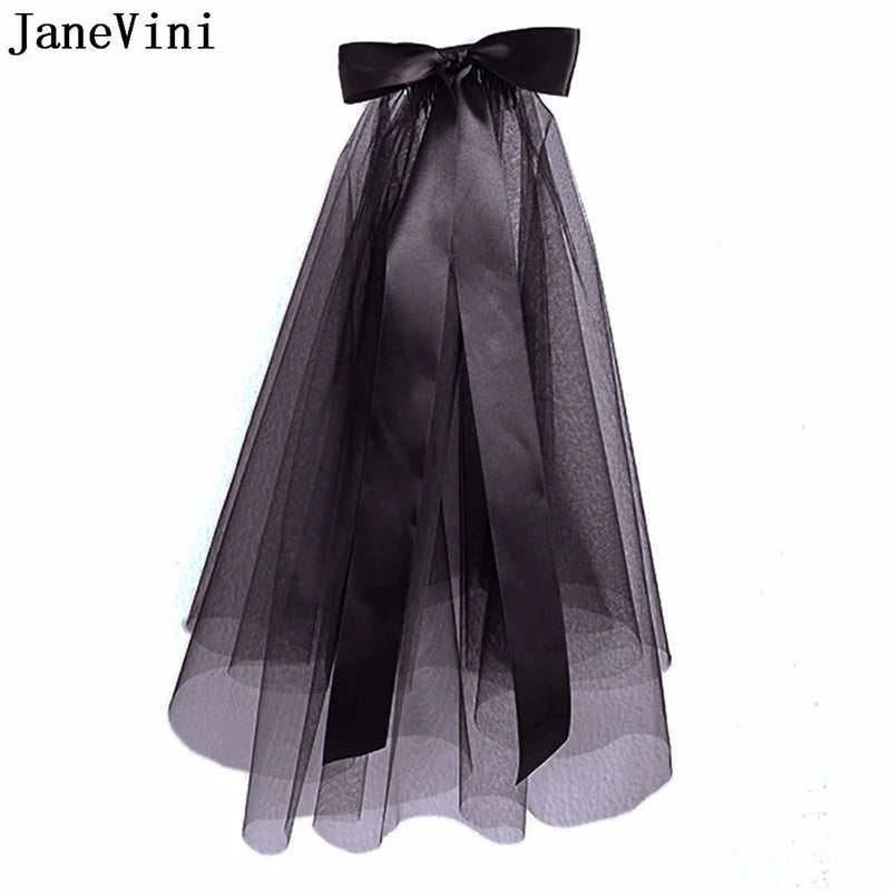 Gothic Black Wedding Veil with Comb Short 2 Layers Bow Tulle Bridal Veils Bride Veil for Bachelorette Party Accessories