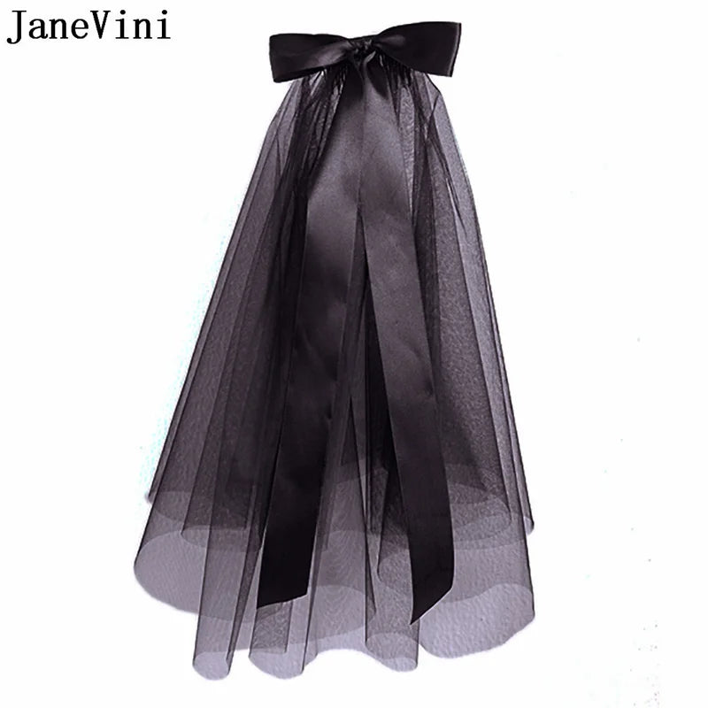 Gothic Black Wedding Veil with Comb Short 2 Layers Bow Tulle Bridal Veils Bride Veil for Bachelorette Party Accessories