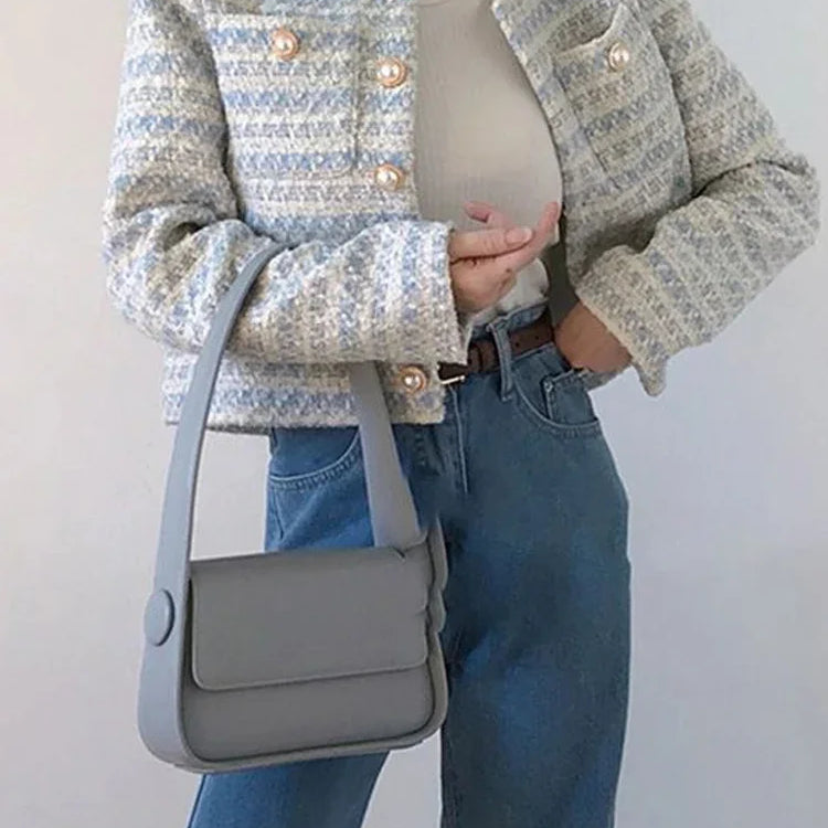 Autumn Winter Women Elegant Tweed Cardigan Short Coat With Pocket Single Breasted Jacket For Women Loose Outwear