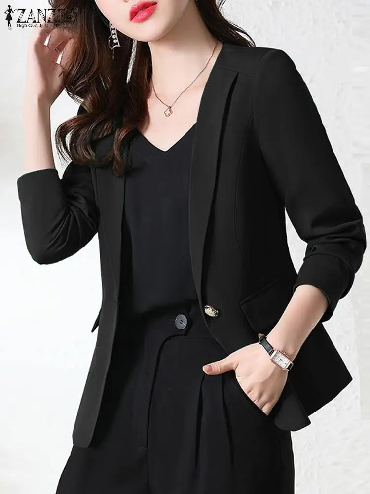 Women Fashion Solid Blazer Outwear Autumn Long Sleeve Shirt Casual OL Work Blouse Female Buttons Tops Elegant Lady Suits