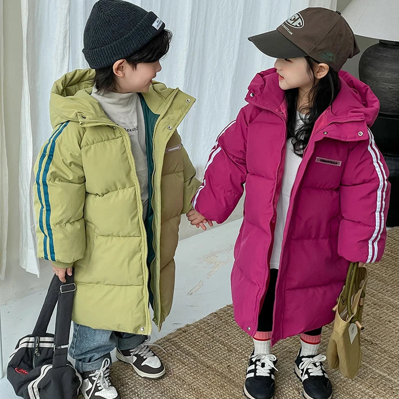 Winter boys girls plus velvet warm hooded jacket 2-9 years old Korean down overcoat thickening fashion children's clothing