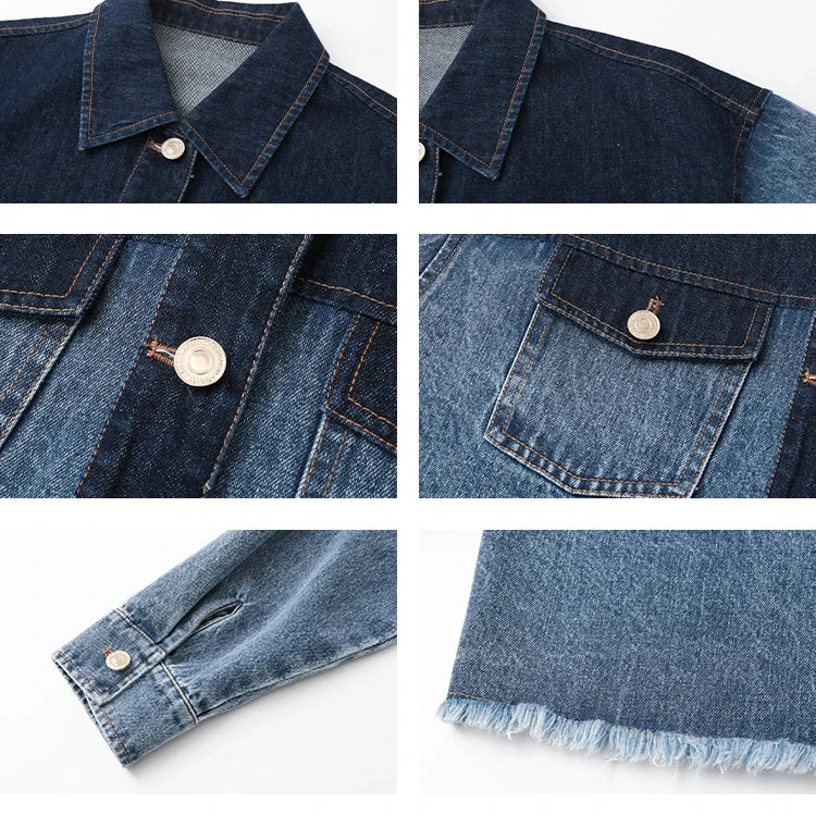 Woman Short Jacket Gradient Denim Coat Fashion Sweet Jean Top Buttons Female Sylish Top Denim Outwear