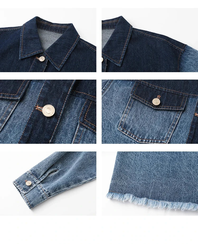 Woman Short Jacket Gradient Denim Coat Fashion Sweet Jean Top Buttons Female Sylish Top Denim Outwear
