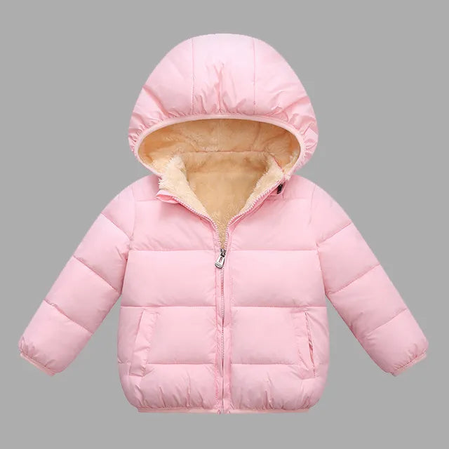 Baby Kids Jackets Boys Winter Thick Coats Warm Cashmere Outerwear For Girls Hooded Jacket Children Clothes Toddler Overcoat 1-6Y pink