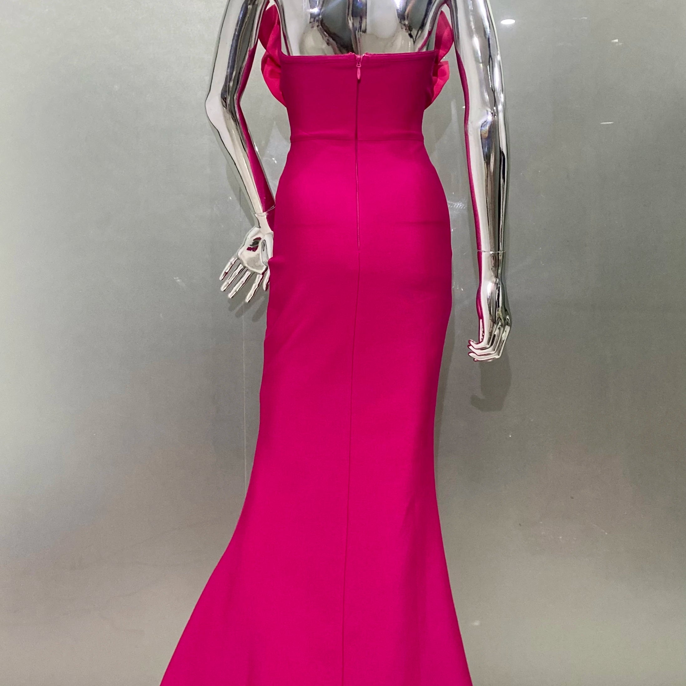 Rosered Color Women Sexy Strapless Florals Bodycon Long Bandage Dress Fashion Celebrate Nightclub Party Birthday Dress