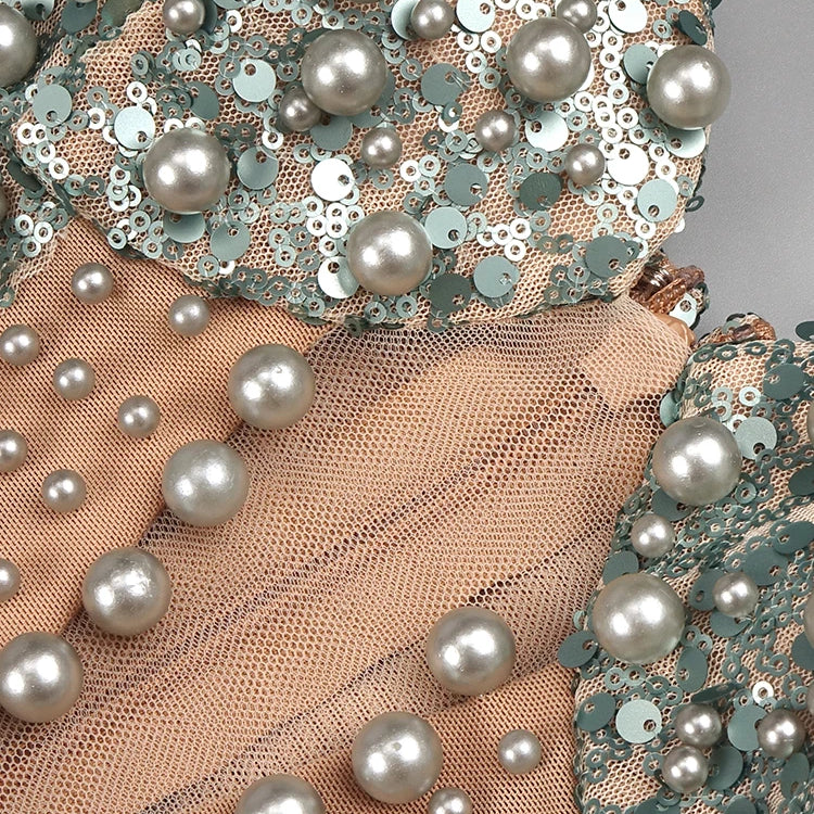 VC Luxury Women'S Elegant Dress For Special Occasions Sleeveless Maxi Gown With Pearl Sequins Female Clothing