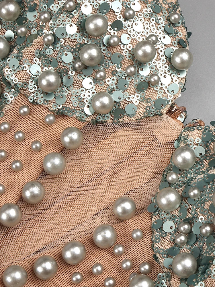 VC Luxury Women'S Elegant Dress For Special Occasions Sleeveless Maxi Gown With Pearl Sequins Female Clothing