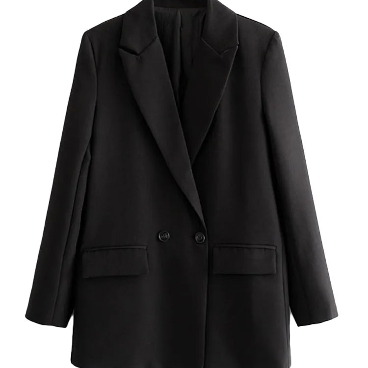 Women Chic Office Lady Double Breasted Blazer Vintage Coat Fashion Notched Collar Long Sleeve Ladies Outerwear Stylish Tops as picture