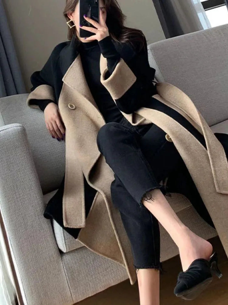 Elegant Women Woolen Coat Long Sleeve Streetwear Korean Fashion Jackets Loose Fairycore Vintage Autumn Winter Coats
