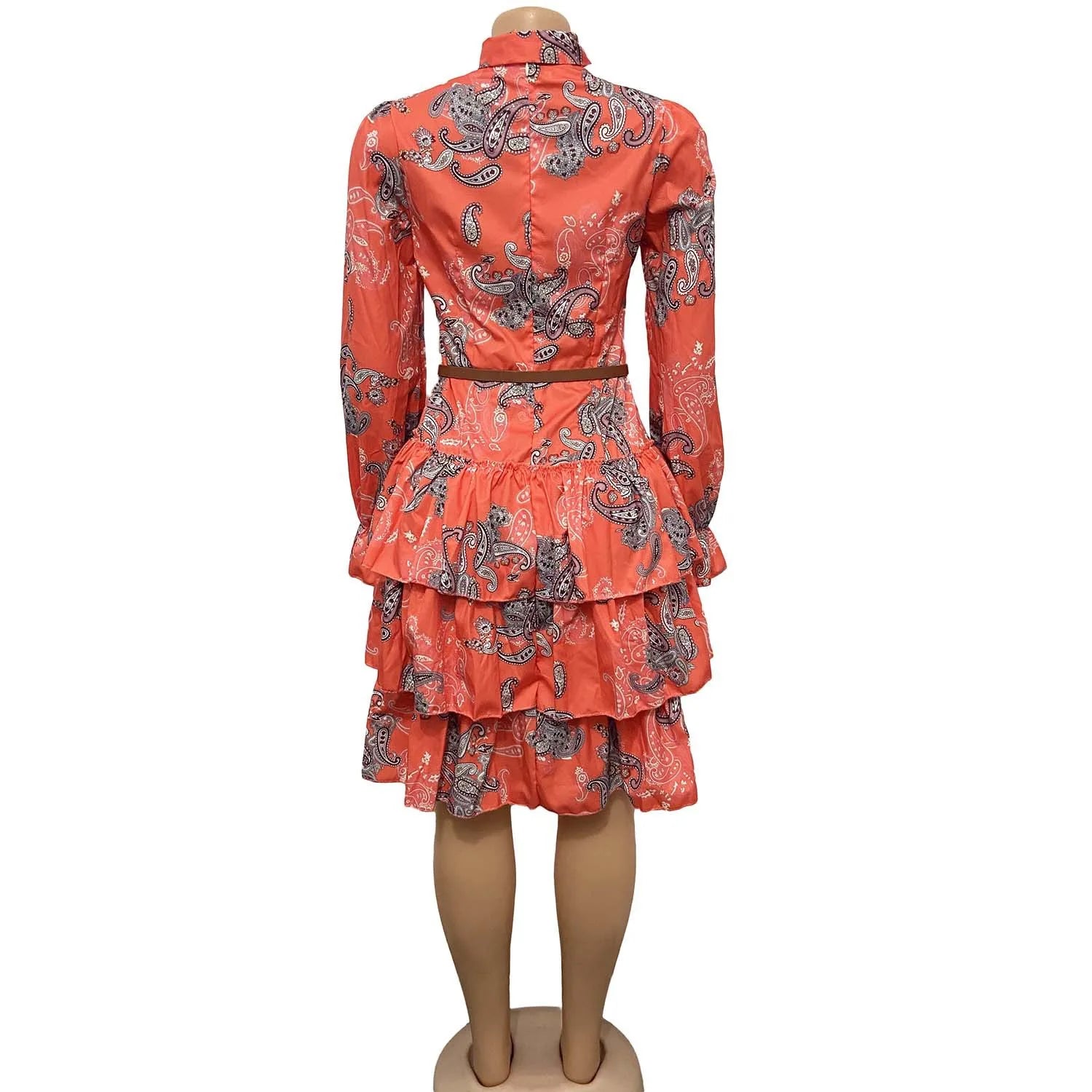 Elegant Office Ladies Dresses for Women Bow Collar Full Sleeve Belt Waisted Ruffles Knee Length Formal Business Work Vestidos OL