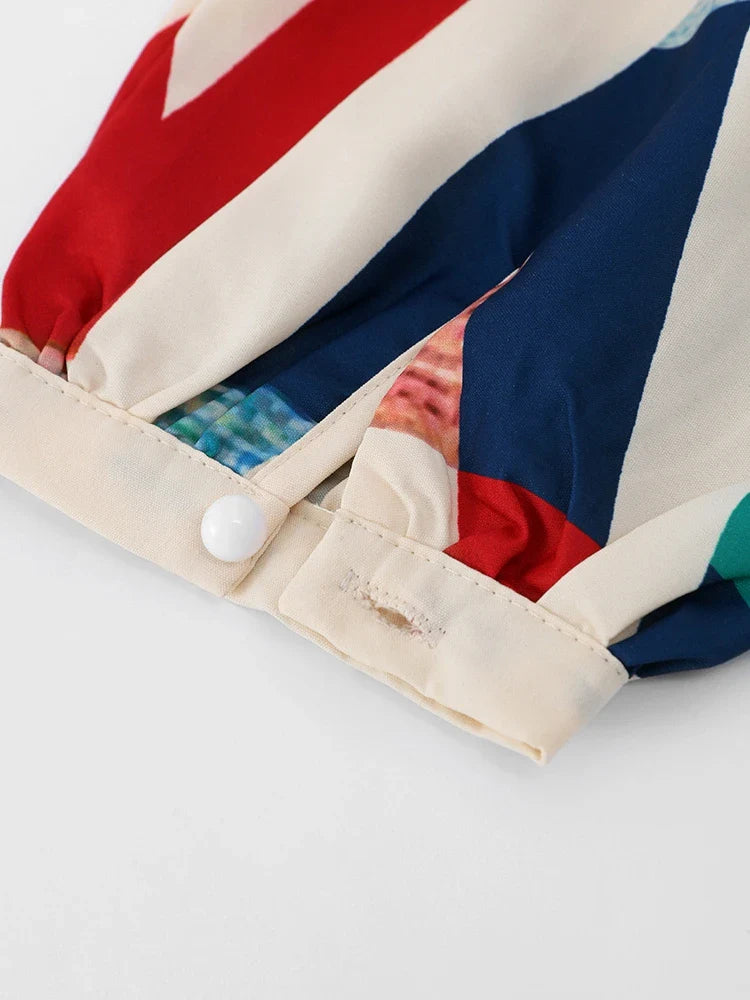 Vintage Printed Pleated Suit Dress Shoulder Pads Puff Sleeve V-neck Top High Waist Skirt Female New Spring Autumn Lady Suit