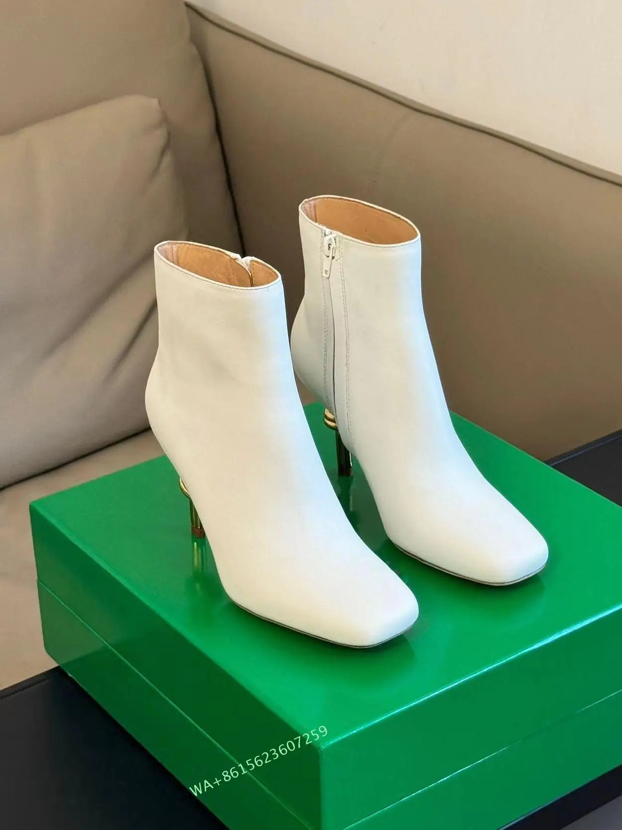 New Arrival Women Metal Knot Shaped Heel Boots High Heel Ankle Nude Boots Elegant Office Side Zip Square Toe Heels Boots