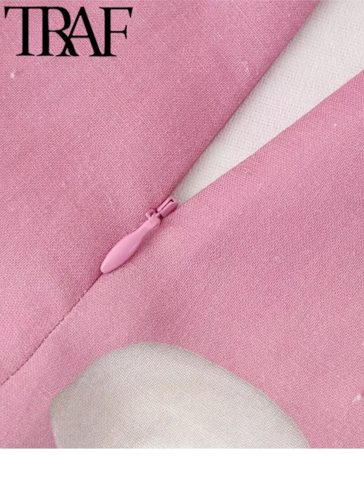 TRAF GAL Summer Spliced Pink Pinted Women Midi Long Skirts Zipper High Waisted Female Split Behind Pencil Skirt Y2K Bottoms