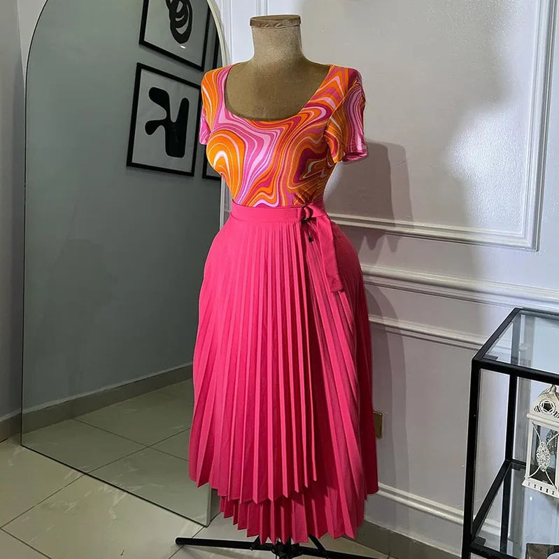 Women's summer new high-waisted slimming lace irregular mid-length A-line skirt Rose Red