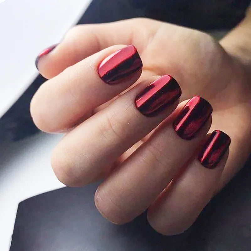 24Pcs Solid Color Wine Red Design False Nails Short Square Head Fake Nail Art Tips Simple Finished Manicure Tips Press on Nails