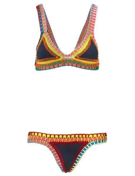 Hand Crocheted Bikini Knitted Splicing SWIMSUIT SET Plus Size Swimwear Women