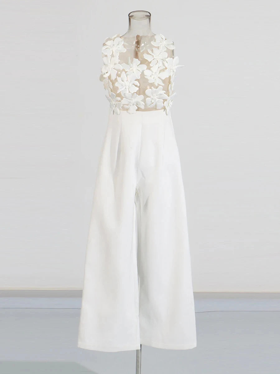 TWOTWINSTYLE Solid Slimming Spliced Appliques Jumpsuits for Women V Neck Sleeveless High Waist Elegant Jumpsuit Female Fashion