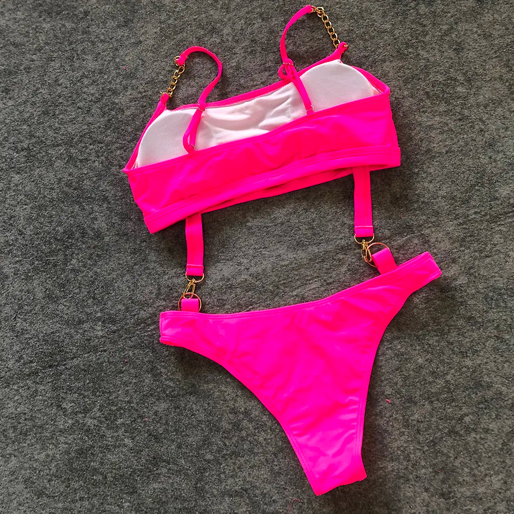 Women Swimwear Bikini Beachwear Set Backless Thong Biquinis Biquinis Beach For Beachwear Vacation Solid Swim Wear One Pieces