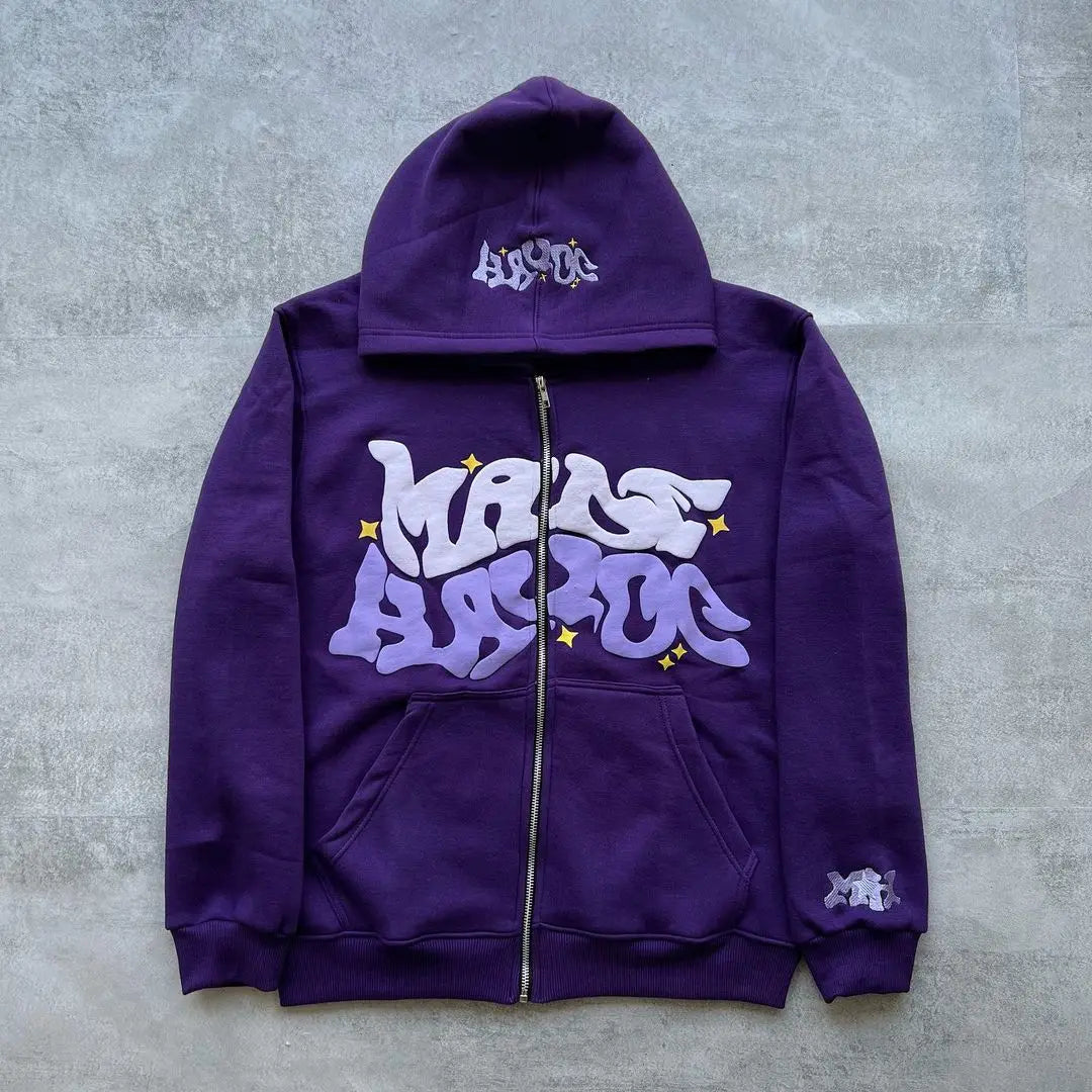 New Halloween Street Plus Loose Pink Printed Zipper Hoodie Hip Hop Fashion Friends Party Dress Y2K Clothes