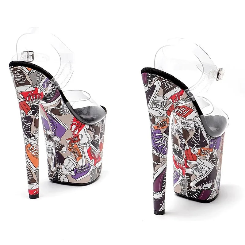 LAIJIANJINXIA New 20CM/8inches PVC Upper Fashion Sexy Exotic High Heel Platform Party Women Sandals Pole Dance Shoes 211