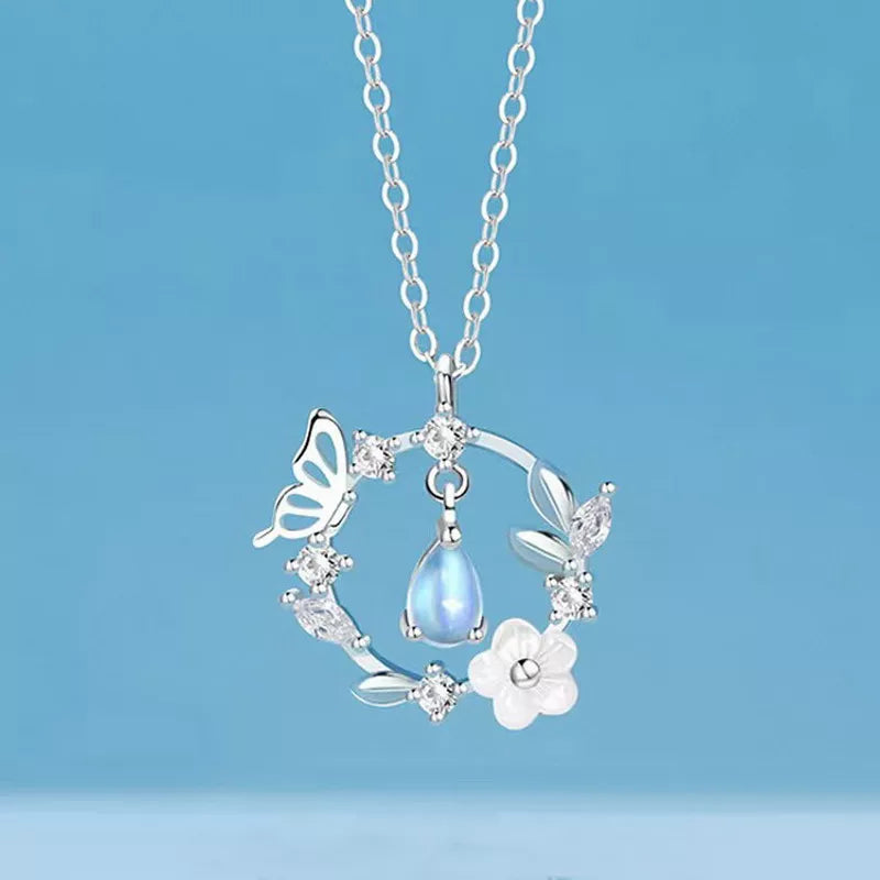 Exquisite Cherry Blossoms Flower Necklace For Women Crystal Zircon Rose Heart Butterfly Clavicle Chain Wedding Romantic Jewelry NC22Y0498
