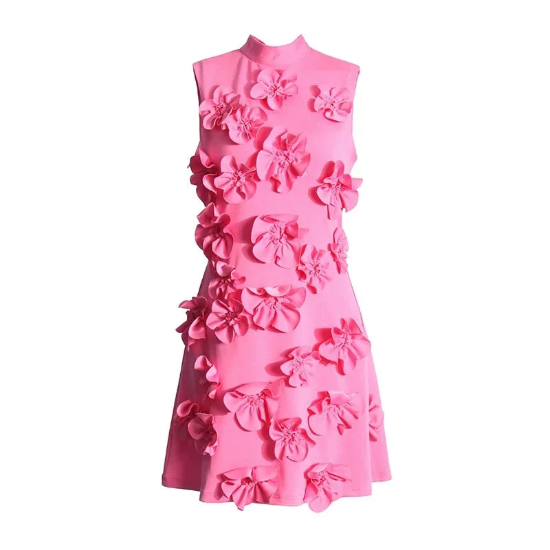 Elegant Ladylike Short Skirt Heavy Embroidery Splicing Belted Dress Women's Fashion Spring Arrival Sleeveless Dress