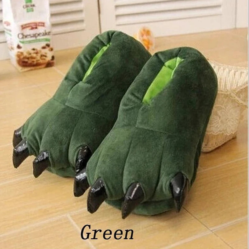 Winter Warm Soft Indoor Floor Slippers Women Men Shoes Paw Funny Animal Christmas Monster Dinosaur Claw Plush Home green