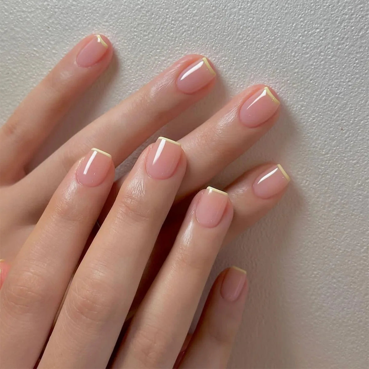 24pcs/set short fake nails for women girls french nude square white tips with rhinestones glitters Y2K  press on false nail art