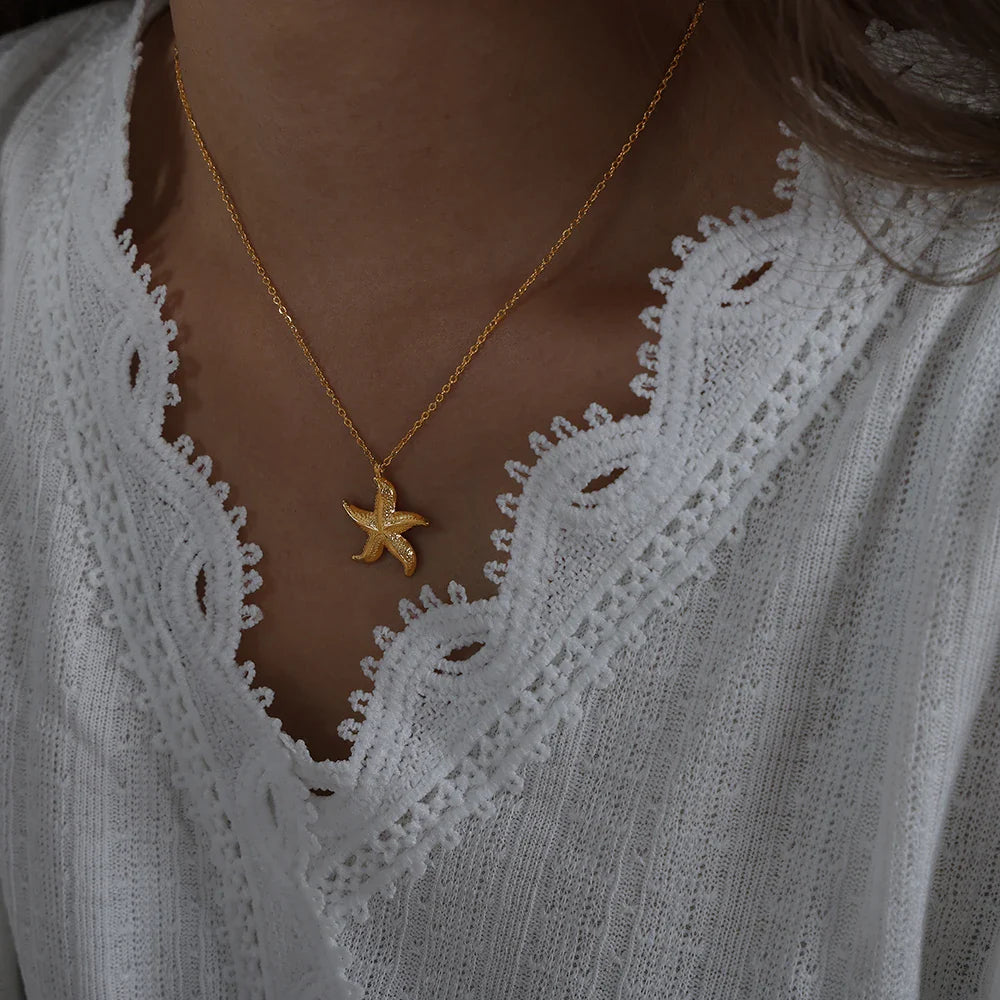 Stainless Steel Star Pendant Necklace for Women Punk Style Gold Plated Jewelry Girl Aesthetic Neck Chain Couples Gifts Gold 45cm