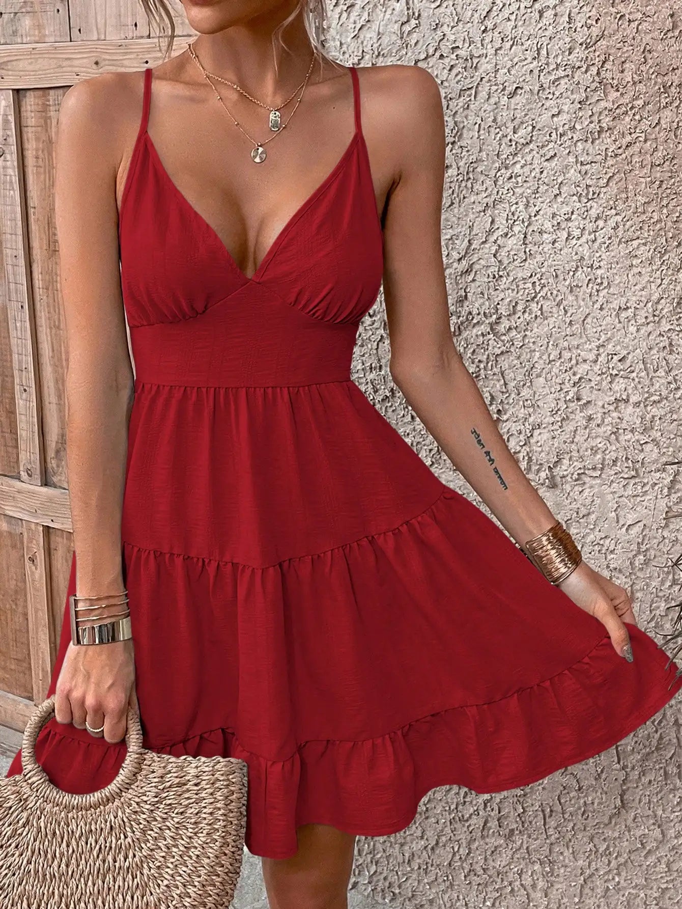 New Dress Women's Summer Suspended Dress Beach Style Large hem Slim Back Hollow Bow Style 24