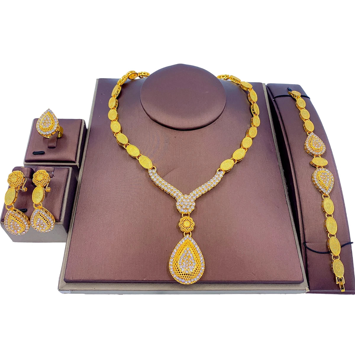 Dubai Gold Plated Jewellery for Women Luxury Indian Wedding Jewelry Sets Nigerian Bridal Costume Party 24k Necklace Earring LFH-24 Resizable 45cm