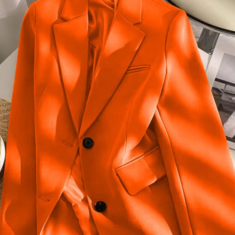 Women Jackets Pink Small Suit Women's Coat Casual Small Loose Korean Version Small Suit Women's Design Sense Blazer Women Orange red