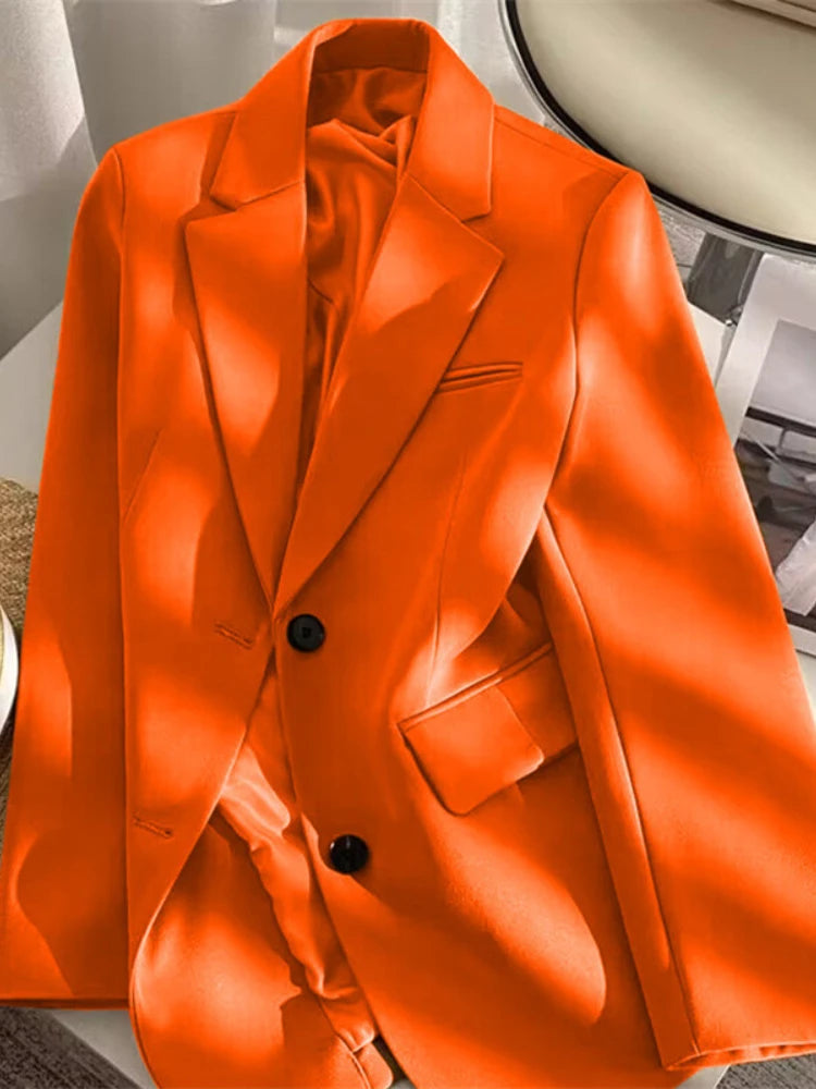 Women Jackets Pink Small Suit Women's Coat Casual Small Loose Korean Version Small Suit Women's Design Sense Blazer Women Orange red