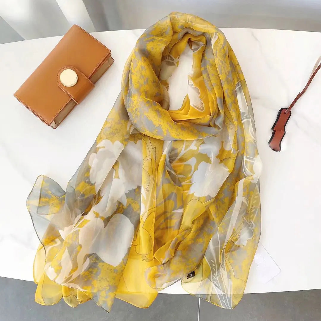 Print Silk Scarf Hijab Women Spring Deisgn Soft Beach Stoles Elegant Head Scarves Echarpe Shawl Satin Large Wrap Echarpe Bandana see chart 45