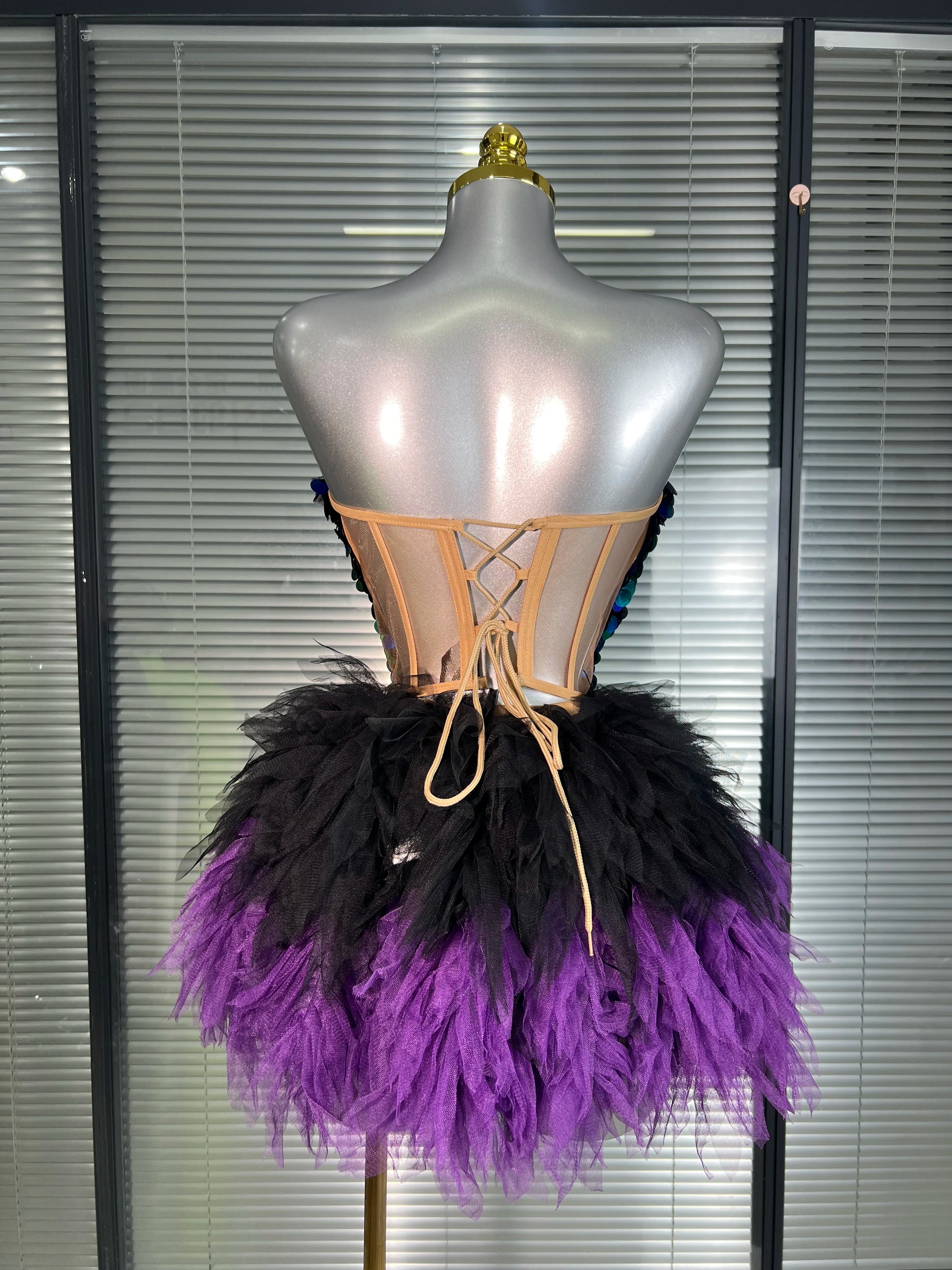 Women Sexy Sequins Two Pieces Set Shinning Night Club Skirt Suits Singer Dancer Adjustable Stage Performance Costume