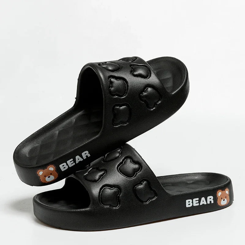 Fashion Cartoon Summer Couple Non-slip Soft Slides Lithe Comfort Sandals Men Women Casual Slippers Ladies' Home Flip Flops black