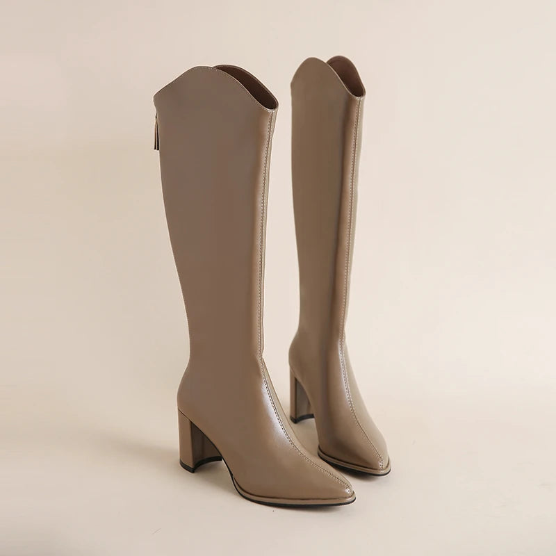 Plus Size 34-43 Women Boots Zipper Thick High Heels Simple Thick High Heels Autumn Winter Boots Knee High Botas