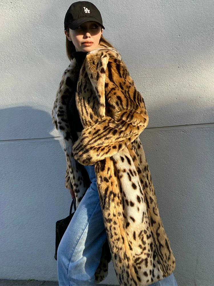 Winter Long Warm Thick Leopard Fluffy Faux Fur Coat Women Tiger Print Runway Loose Luxury Designer Clothing Women 2022 Multicolor