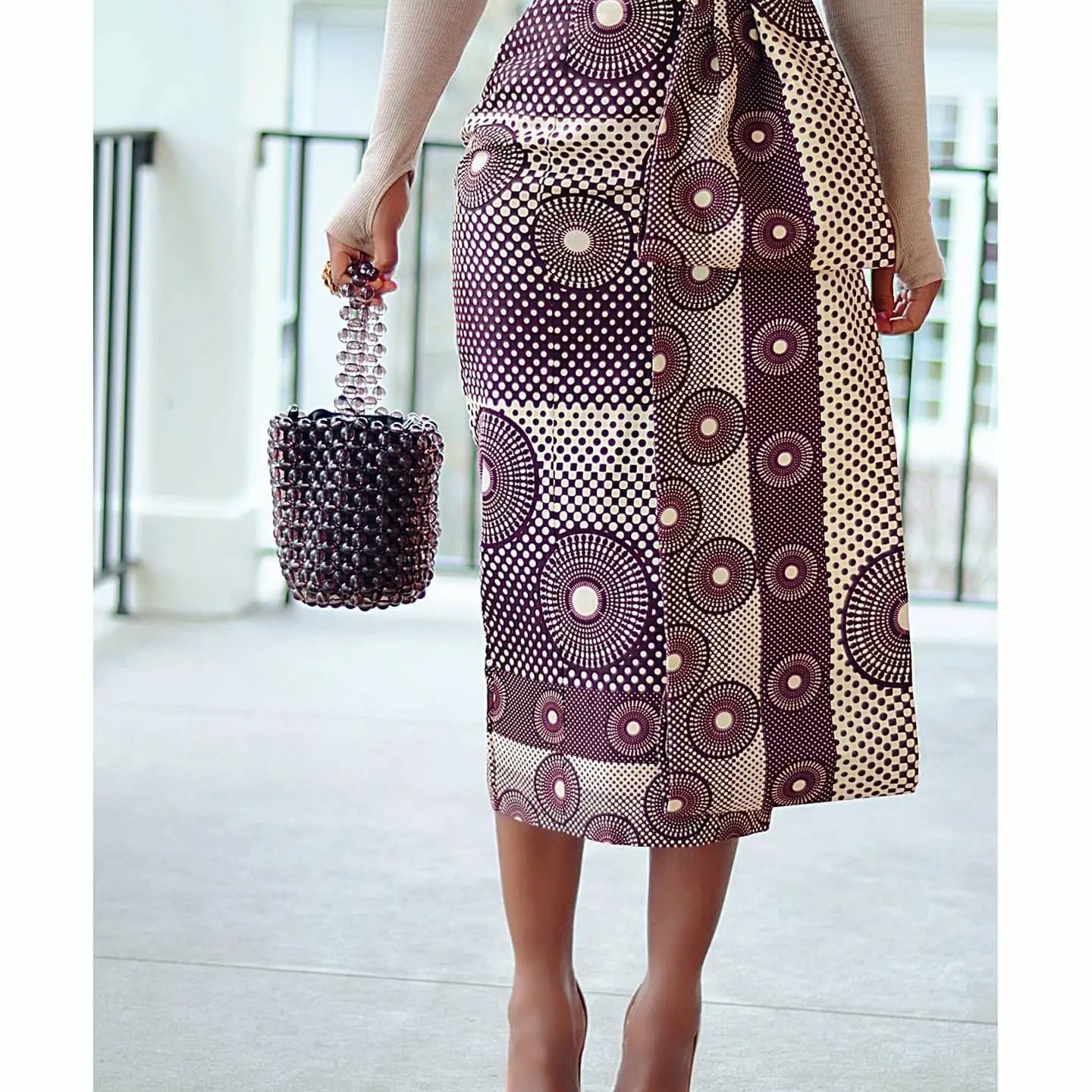 CM.YAYA Women Skirts Print High Waist Stretchy Bodycon Midi Skirt Ladies Vintage Fashion Streetwear 2024 Autumn Winter Elastic