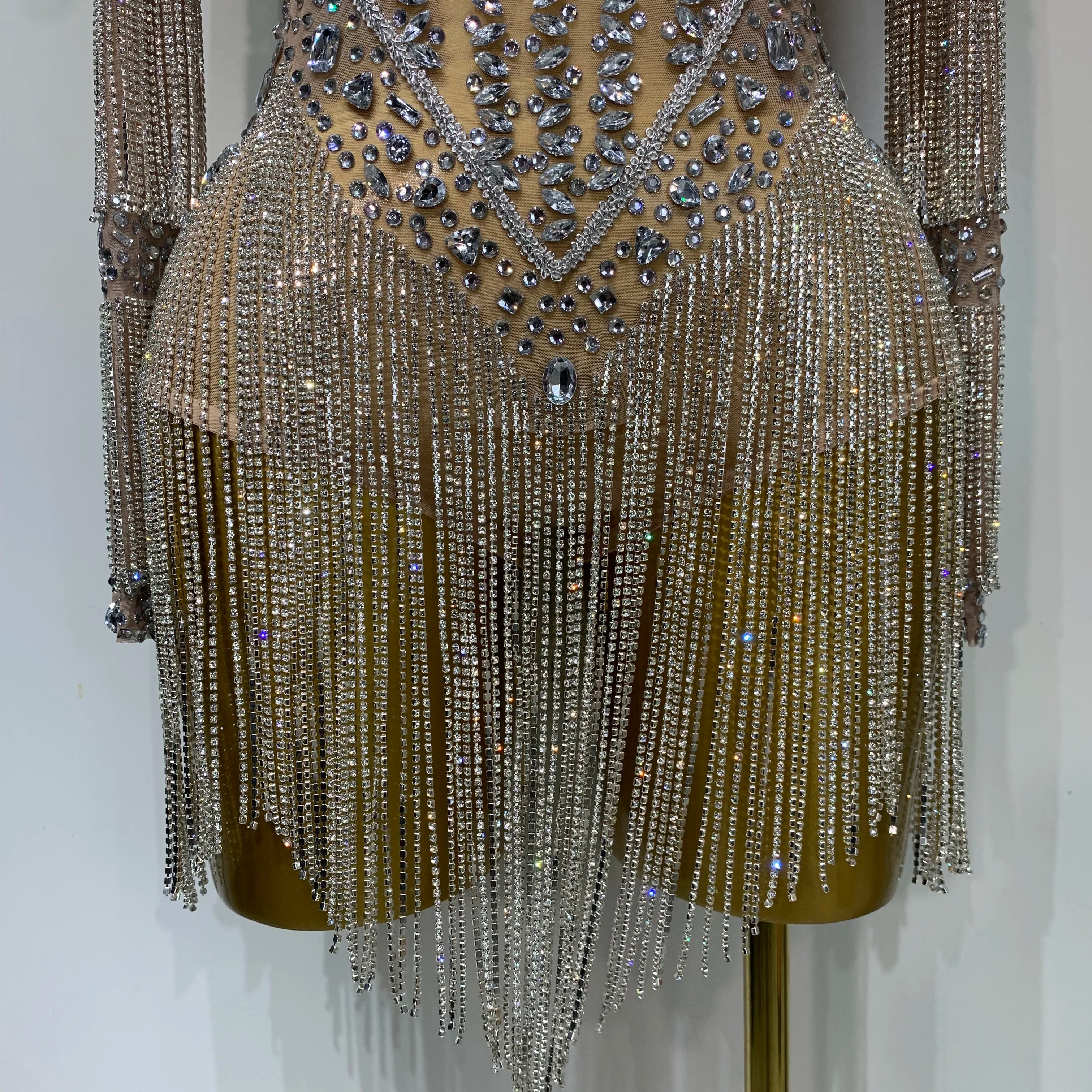 Women Sexy Mesh See Through Performance Dance Nightclub Rompers Singer Stage Outfit Sparkly Rhinestone Bodysuit Birthday Wear