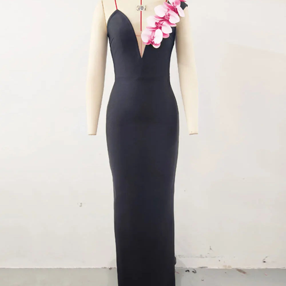 2024 Sexy Women's 3D Flower Decoration Long Dress Strapless Sleeveless Bodycon Backless Max Dress Cocktail Evening Party Vestido