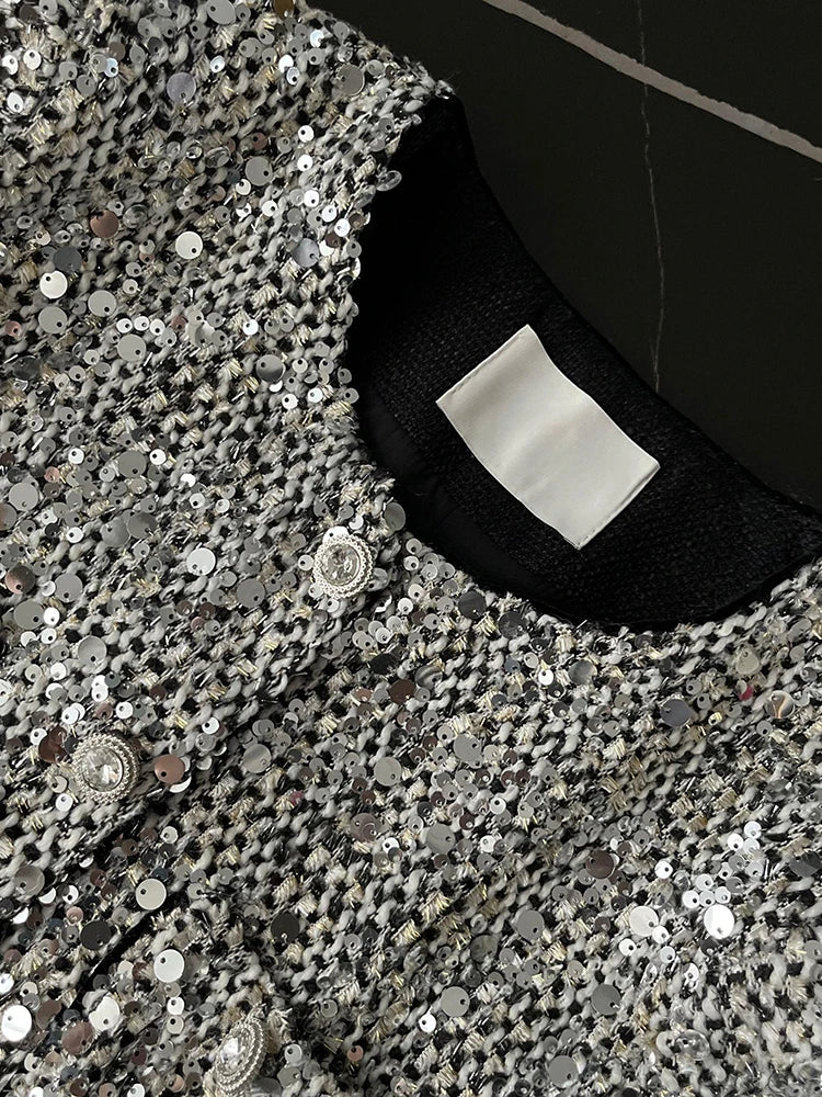 Korean Fashion Sequin Coat Women Long Sleeve Single Breasted Loose Outwears Jacket Autumn Winter New Clothes