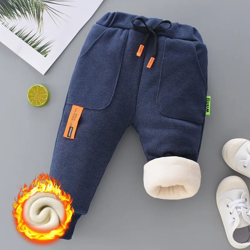 Winter Kid Thick Fleece Trousers Autumn 0-6Y Children Straight Warm Sports Pant Baby Girl Elastic Waist Jogger Sweatpant for Boy Baby Straight Pants